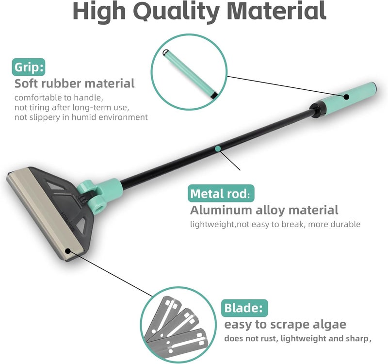 UPETTOOLS Algae Scraper for Glass Aquariums, 2 in 1 Adjustable Algae Scraper with 5 Stainless Steel Blades and Cleaning Brush, Aquarium Glass Cleaning Tools for 20-40 Gallon Fish Tank - Image 5